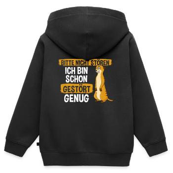 Bitte Nicht Stören Ich Bin Schon Gestört Genug - Kinder Premium Organic Zip Hoodie - Schwarz - Hinten - AI Model Kid Male (0cm)