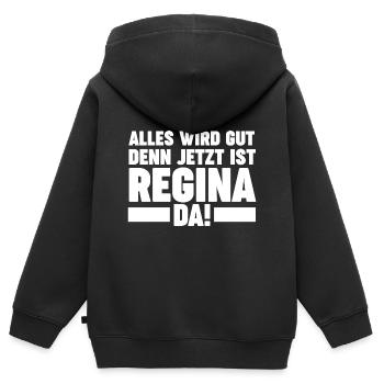 Vorname Regina - Kinder Premium Organic Zip Hoodie - Schwarz - Hinten - AI Model Kid Male (0cm)