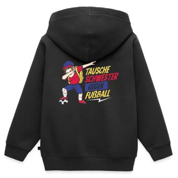 Tausche Schwester Gegen Fußball - Kinder Premium Organic Zip Hoodie - Schwarz - Hinten - AI Model Kid Male (0cm)