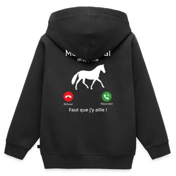 Mon cheval m'appelle faut quẹ j’y aille T-shirt - Sweat Premium à capuche zippé enfant bio - noir - Dos - AI Model Kid Male (0cm)