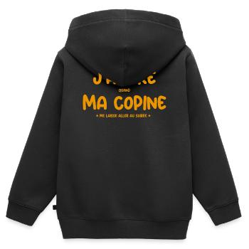 J’aime quand ma copine me laisse partir en soirée - Sweat Premium à capuche zippé enfant bio - noir - Dos - AI Model Kid Male (0cm)