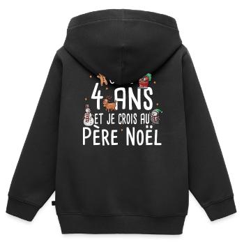 4 ans Père Noël Anniversaire Fille Garçon Fillette - Sweat Premium à capuche zippé enfant bio - noir - Dos - AI Model Kid Male (0cm)