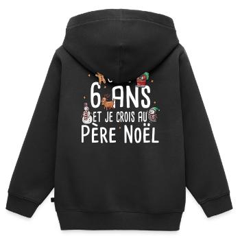 6 ans Père Noël Anniversaire Fille Garçon Fillette - Sweat Premium à capuche zippé enfant bio - noir - Dos - AI Model Kid Male (0cm)