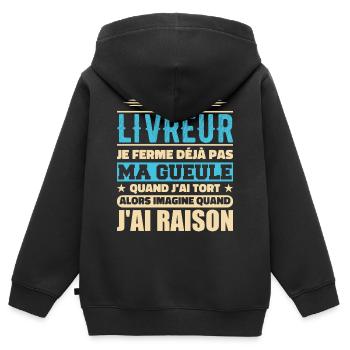 Je Suis Livreur Je Ferme Déjà Pas Ma Gueule Humour - Sweat Premium à capuche zippé enfant bio - noir - Dos - AI Model Kid Male (0cm)
