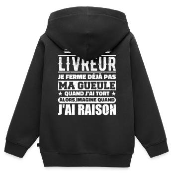 Je Suis Livreur Je Ferme Déjà Pas Ma Gueule Humour - Sweat Premium à capuche zippé enfant bio - noir - Dos - AI Model Kid Male (0cm)