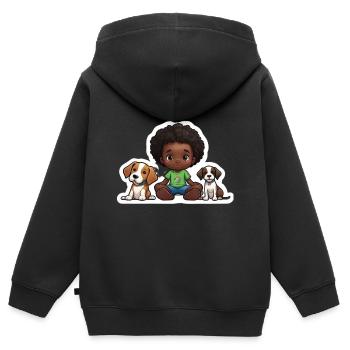 Idée Cadeau Amoureux Des Chiens En Enfant - Sweat Premium à capuche zippé enfant bio - noir - Dos - AI Model Kid Male (0cm)