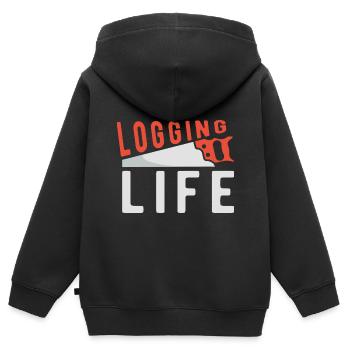 Bûcheron Bûcheron Tronçonneuse - Sweat Premium à capuche zippé enfant bio - noir - Dos - AI Model Kid Male (0cm)