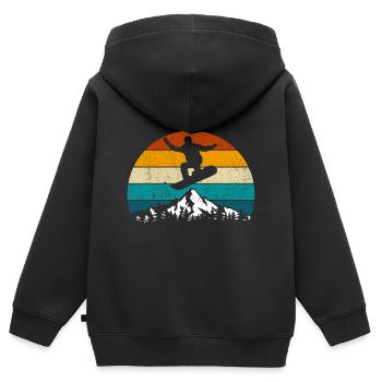 Snowboard, Halfpipe, Wintersport, Retro Sunset - Kinder Premium Organic Zip Hoodie - Schwarz - Hinten - AI Model Kid Male (0cm)