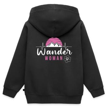 Wander Woman pour randonneuse et alpiniste - Sweat Premium à capuche zippé enfant bio - noir - Dos - AI Model Kid Male (0cm)