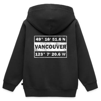 Vancouver coordonne la ville Canada Vancouver - Sweat Premium à capuche zippé enfant bio - noir - Dos - AI Model Kid Male (0cm)