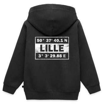 Lille Coordonnées France Lille - Sweat Premium à capuche zippé enfant bio - noir - Dos - AI Model Kid Male (0cm)