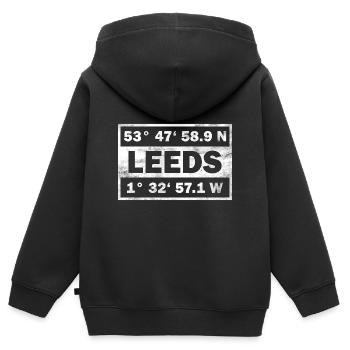 Leeds Koordinaten Stadt England Leeds - Kinder Premium Organic Zip Hoodie - Schwarz - Hinten - AI Model Kid Male (0cm)