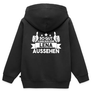 Lena - Kinder Premium Organic Zip Hoodie - Schwarz - Hinten - AI Model Kid Male (0cm)