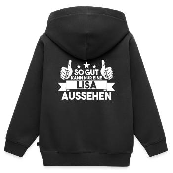 Lisa - Kinder Premium Organic Zip Hoodie - Schwarz - Hinten - AI Model Kid Male (0cm)