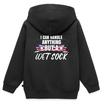 Ich kann mit allem umgehen, nur nicht mit einer nassen Socke - Kinder Premium Organic Zip Hoodie - Schwarz - Hinten - AI Model Kid Male (0cm)
