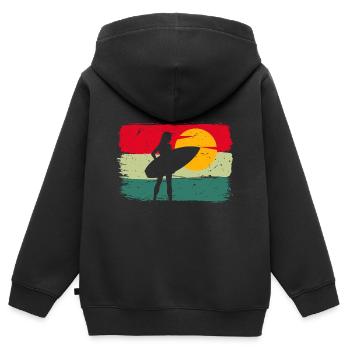 Hawaii Surfen Mädchen Surfbrett Welle Surfer - Kinder Premium Organic Zip Hoodie - Schwarz - Hinten - AI Model Kid Male (0cm)
