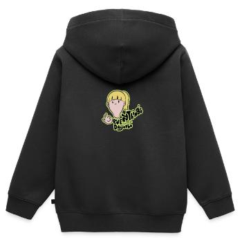 Drôles de dictons - Sweat Premium à capuche zippé enfant bio - noir - Dos - AI Model Kid Male (0cm)