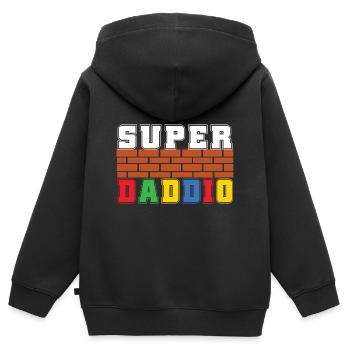 Super Daddio, Fête des Pères, Super Papa - Sweat Premium à capuche zippé enfant bio - noir - Dos - AI Model Kid Male (0cm)