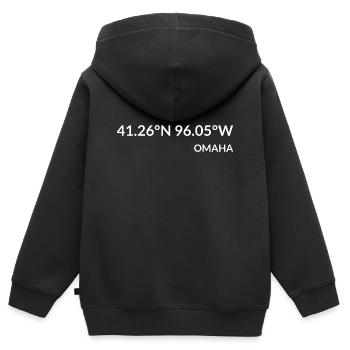 Coordonnées Omaha, Nebraska, États-Unis - Sweat Premium à capuche zippé enfant bio - noir - Dos - AI Model Kid Male (0cm)