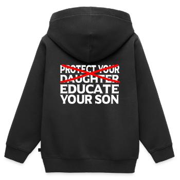 Féministe Féminisme émancipation cadeau - Sweat Premium à capuche zippé enfant bio - noir - Dos - AI Model Kid Male (0cm)