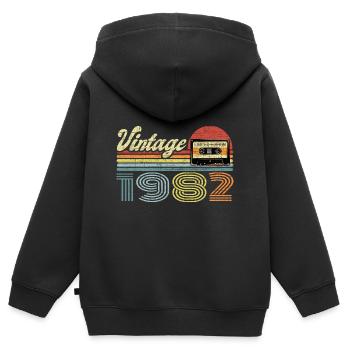 Vintage 1982 Cassette Mixtape - 39e anniversaire - Sweat Premium à capuche zippé enfant bio - noir - Dos - AI Model Kid Male (0cm)
