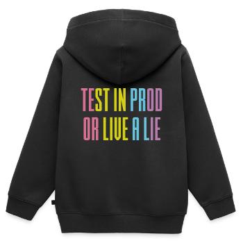 Test in prod or live a lie - Kids Premium Organic Zip-up Hoodie - black - Back - AI Model Kid Male (0cm)