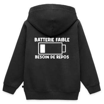 Batterie faible - Sweat Premium à capuche zippé enfant bio - noir - Dos - AI Model Kid Male (0cm)