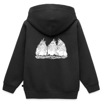 Drôle d’oiseaux drôles - Sweat Premium à capuche zippé enfant bio - noir - Dos - AI Model Kid Male (0cm)