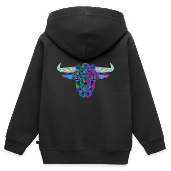 Rind Stier Ochse Hörner Polygon Rinder - Kinder Premium Organic Zip Hoodie - Schwarz - Hinten - AI Model Kid Male (0cm)