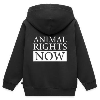 ANIMAL RIGHTS NOW - Kinder Premium Organic Zip Hoodie - Schwarz - Hinten - AI Model Kid Male (0cm)