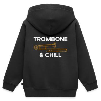 Posaune - Kinder Premium Organic Zip Hoodie - Schwarz - Hinten - AI Model Kid Male (0cm)