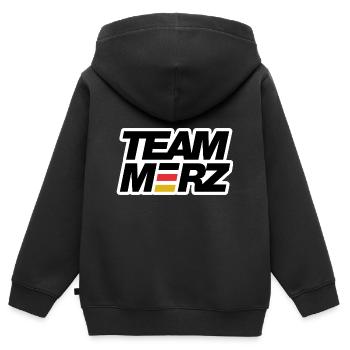 Team Merz - Kanzler - Kinder Premium Organic Zip Hoodie - Schwarz - Hinten - AI Model Kid Male (0cm)