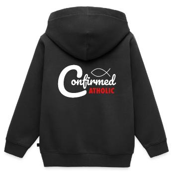 Confirmation catholique confirmé catholique - Sweat Premium à capuche zippé enfant bio - noir - Dos - AI Model Kid Male (0cm)