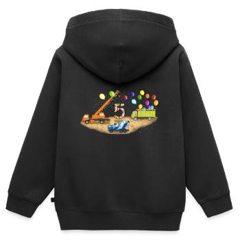 5 anniversaire Chantier de construction Grue Bétonnière - Sweat Premium à capuche zippé enfant bio - noir - Dos - AI Model Kid Male (0cm)