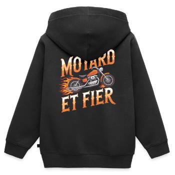 Motard et fier - Sweat Premium à capuche zippé enfant bio - noir - Dos - AI Model Kid Male (0cm)