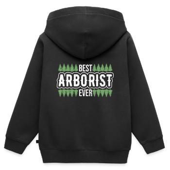 Bûcheron Bûcheron Tronçonneuse - Sweat Premium à capuche zippé enfant bio - noir - Dos - AI Model Kid Male (0cm)