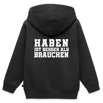 Haben ist besser als brauchen - Kinder Premium Organic Zip Hoodie - Schwarz - Hinten - AI Model Kid Male (0cm)