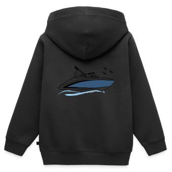 Motorboot - Kinder Premium Organic Zip Hoodie - Schwarz - Hinten - AI Model Kid Male (0cm)