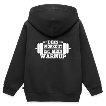 Dein Workout ist mein Warmup Fitness Spruch Gym - Kinder Premium Organic Zip Hoodie - Schwarz - Hinten - AI Model Kid Male (0cm)