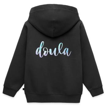 Doula Labor Coach Companion, Grossesse, - Sweat Premium à capuche zippé enfant bio - noir - Dos - AI Model Kid Male (0cm)