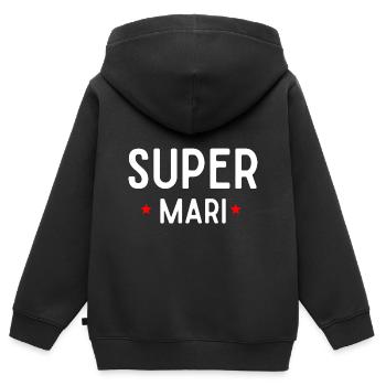 Evg mariage super-héros cadeau anniversaire - Sweat Premium à capuche zippé enfant bio - noir - Dos - AI Model Kid Male (0cm)