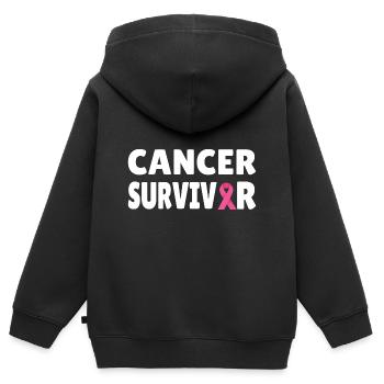 Breast Cancer: Cancer Survivor - Kinder Premium Organic Zip Hoodie - Schwarz - Hinten - AI Model Kid Male (0cm)