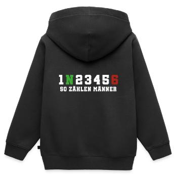 1n23456 Motorrad Gangschaltung Motorradfahrer - Kinder Premium Organic Zip Hoodie - Schwarz - Hinten - AI Model Kid Male (0cm)