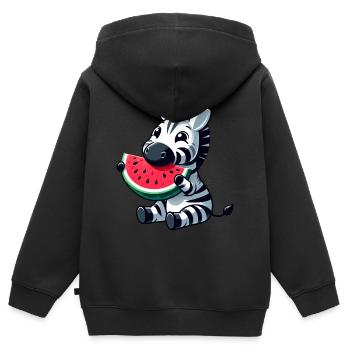 Zebra Melone Wassermelone Frucht Fruchtig - Kinder Premium Organic Zip Hoodie - Schwarz - Hinten - AI Model Kid Male (0cm)