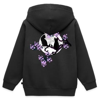 Katzen bei Vollmond im blühenden Kirschbaum - Kinder Premium Organic Zip Hoodie - Schwarz - Hinten - AI Model Kid Male (0cm)