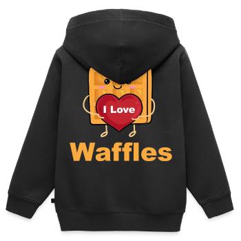 J’adore les gaufres - Sweat Premium à capuche zippé enfant bio - noir - Dos - AI Model Kid Male (0cm)
