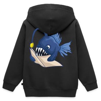 Tiefsee Anglerfisch Mit Buch - Kinder Premium Organic Zip Hoodie - Schwarz - Hinten - AI Model Kid Male (0cm)