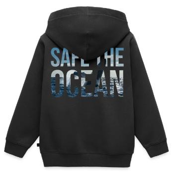 Protéger l’océan #01 - Sweat Premium à capuche zippé enfant bio - noir - Dos - AI Model Kid Male (0cm)