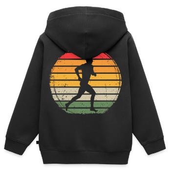 Runner Vintage - Sweat Premium à capuche zippé enfant bio - noir - Dos - AI Model Kid Male (0cm)