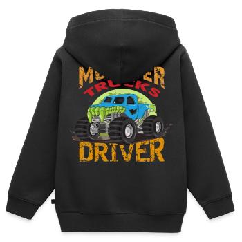 Monster Truck Driver, Monster Truck, dessin animé - Sweat Premium à capuche zippé enfant bio - noir - Dos - AI Model Kid Male (0cm)